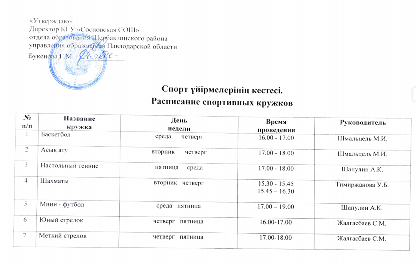 Расписание спортивных кружков 2025 2026 учебный год
